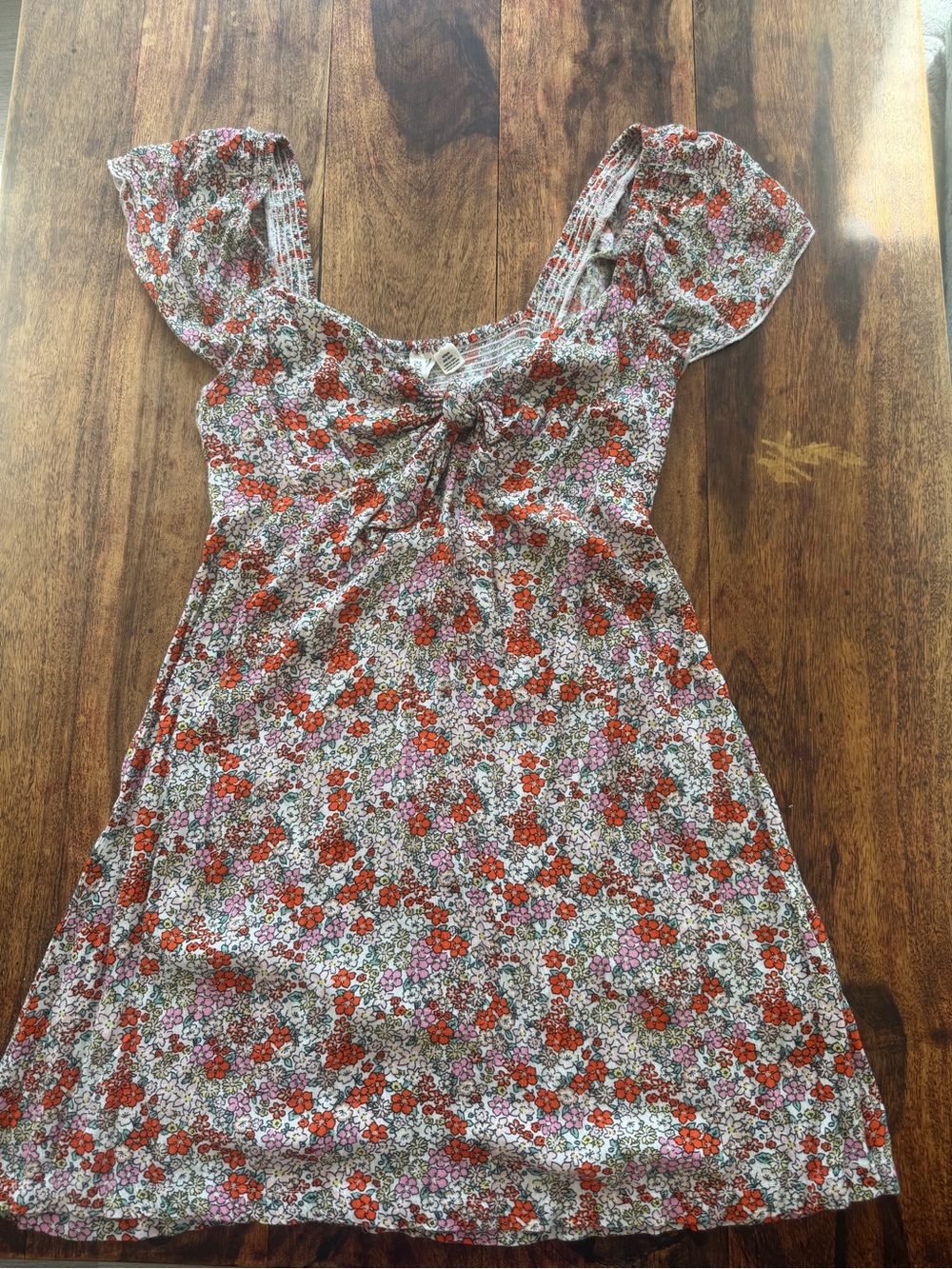 Roxy Floral Tie-Front Dress in Orange and Pink